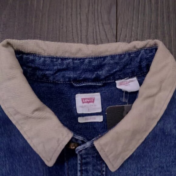 Levi's Strauss Blue Denim Long Sleeve Shirt Size Large Corduroy Collar - Picture 3 of 4